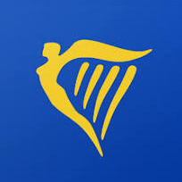 Logotipo Rayanair amarillo sobre fondo azul