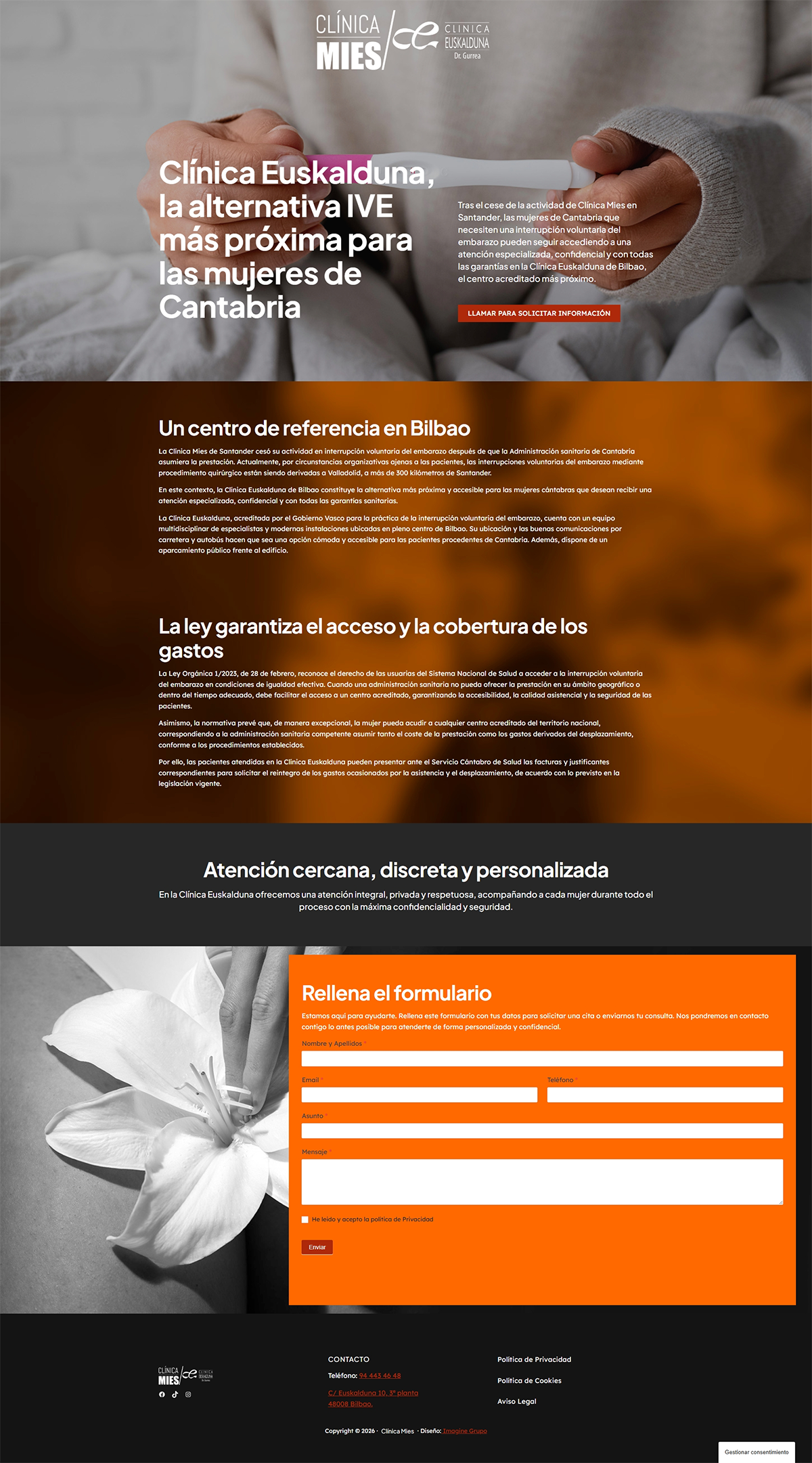 Vista de la Landing Page de Clínica Mies